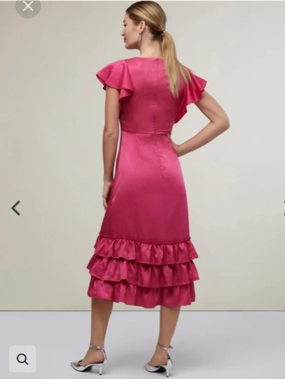 Rachel Parcell Flutter Sleeve Ruffle Sleeve Metallic Chiffom Berry Midi Dress 6 - Picture 12 of 14